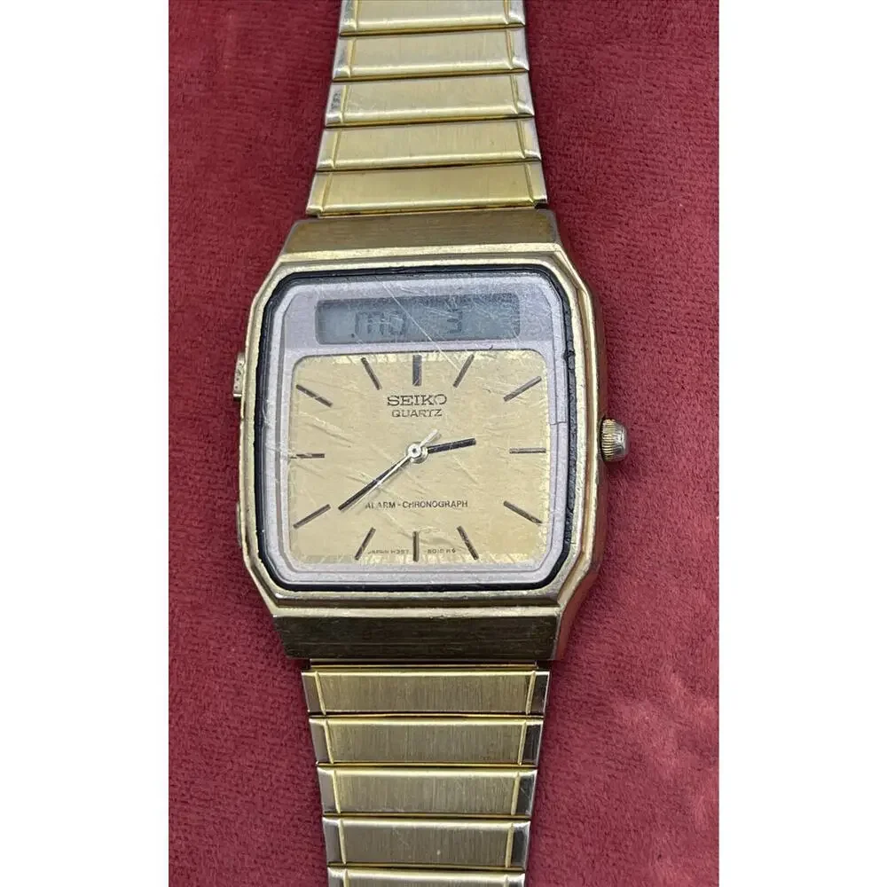 Vintage 1980s Seiko H357-5009 LCD Digital Watch 7” Running Ana Digi Dead Battery